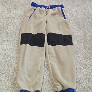 Old Navy Kids Beige Fleece Joggers with Black Knee Panels and Blue Trim